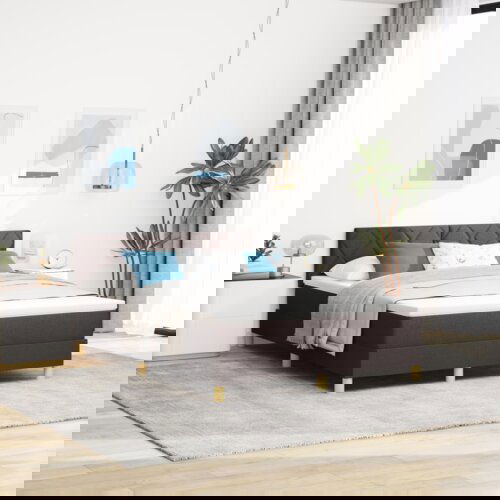 Box Spring krevet s madracem i LED tamno smeđi 140x200 cm tkanina Cijene