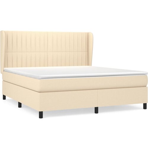 vidaXL Box spring postelja z vzmetnico krem 160x200 cm blago, (20894675) Cene
