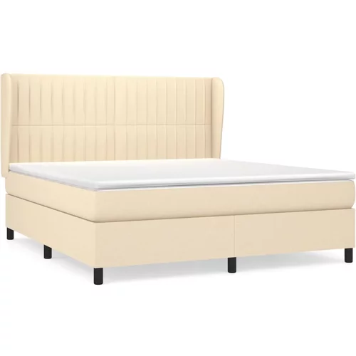 vidaXL Box spring postelja z vzmetnico krem 160x200 cm blago, (20894675)
