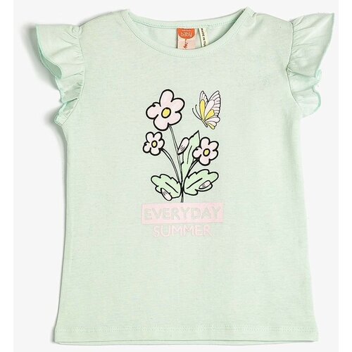 Koton Baby Girl Crew Neck Sleeveless Frilly Floral Printed T-Shirt 3smg30019ak Slike