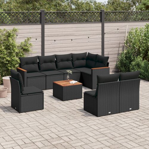  9-dijelni set vrtnih sofa s jastucima crni od poliratana Cijene