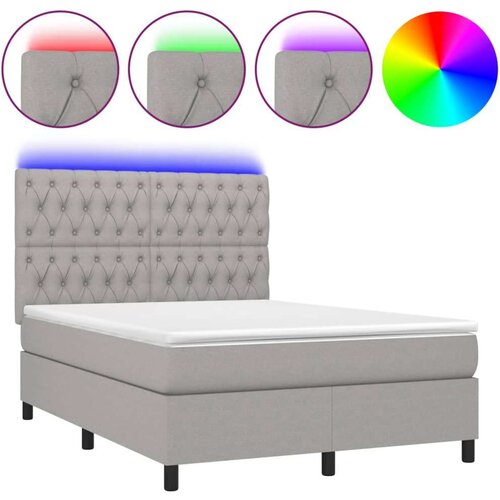  Krevet box spring s madracem LED svjetlosivi 140x190 cm tkanina Slike
