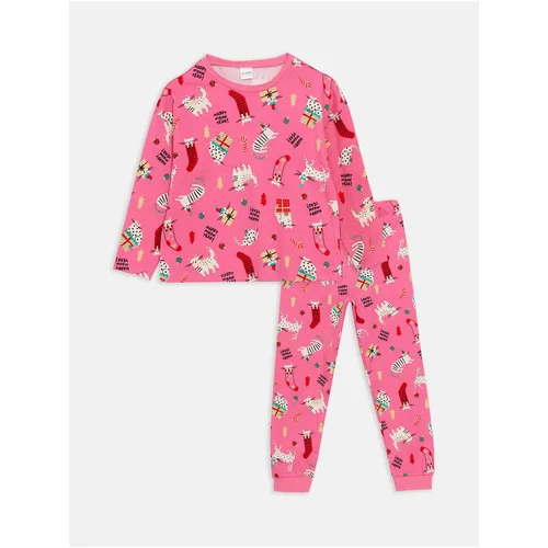 LC Waikiki Crew Neck Christmas Themed Long Sleeve Girls Kids Pajamas Set