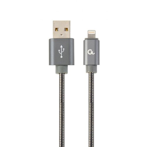 Gembird CC-USB2S-AMLM-1M-BG Lightning Premium spiralni kovinski 8-polni polnilni in podatkovni kabel 1 m kovinsko siv, (5000263438) Cene