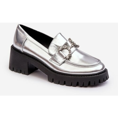 Kesi Women's leather boots with chunky high heels, silver Lemmitty Slike