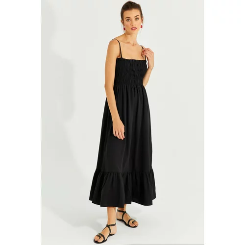 Cool & Sexy Women's Black Gipe Strap Midi Dress