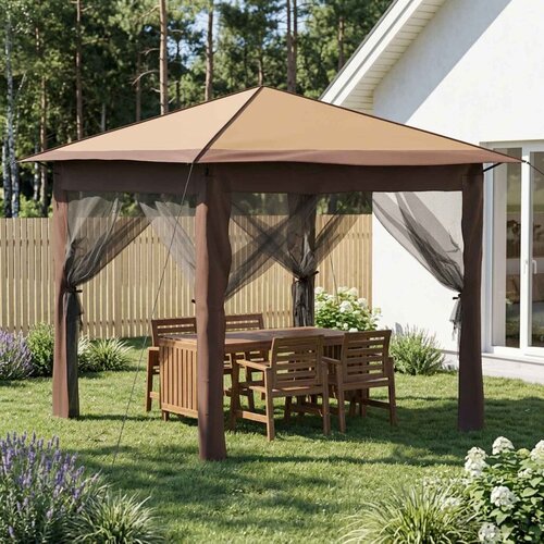 Gazebo s 4 bočne strane 2 6 x 2 6 m Bež i smeđa - Bež i smeđa s 4 bočna zida Cijene