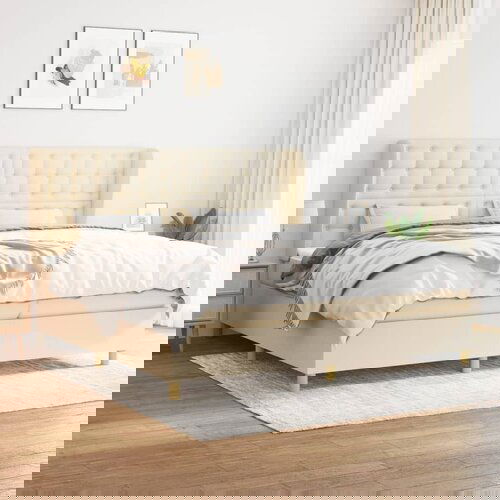  The Living Store Box spring postelja z vzmetnico krem 200x200 cm blago - Box Spring Postelja, (21450233) Slike