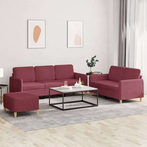  3-dijelni set sofa s jastucima crvena boja vina od tkanine Slike