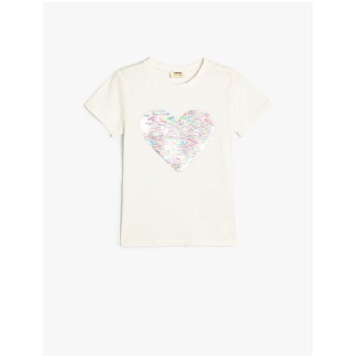  T-Shirt Sequined Sequined Heart Crew Neck Cotton Cene