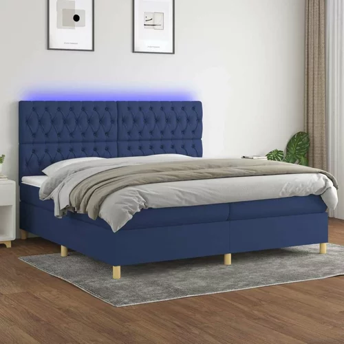  Box spring postelja z vzmetnico LED modra 200x200 cm blago, (20761298)