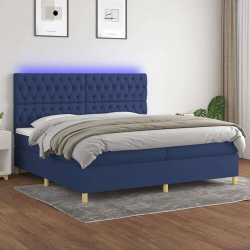  Krevet box spring s madracem LED plavi 200x200 cm od tkanine Slike