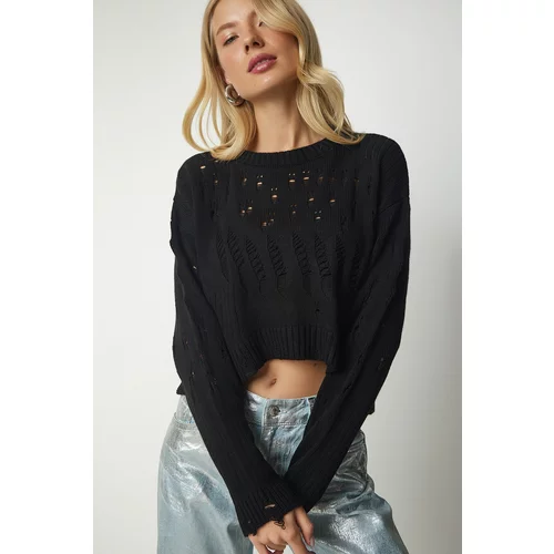 Happiness İstanbul Women's Black Ripped Detailed Knitwear Sweater
