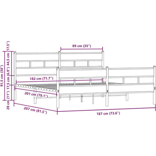 VidaXL metalni okvir kreveta bez madraca smeđa boja hrasta 180x200 cm Slike