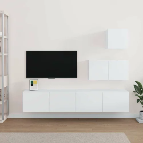  Komplet TV omaric 4-delni bel inženirski les, (20731211)