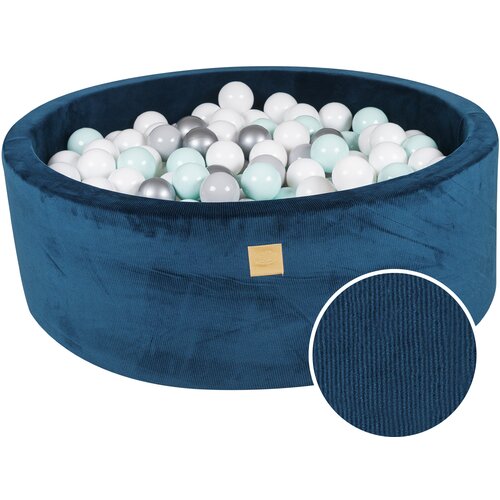 MeowBaby Round Ball Pit z žogicami 7cm za otroka, 90x30cm/200 žogic, Corduroy žamet, Sea blue: bela, siva, srebrna, mint, (20800777) Cene