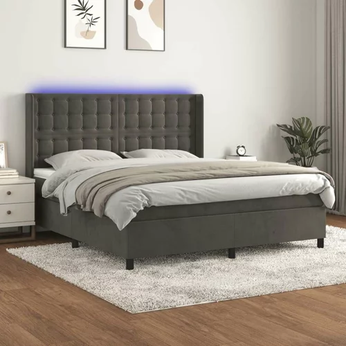  Box spring postelja z vzmetnico LED temno siva 160x200 cm žamet, (20789375)