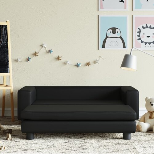vidaXL Otroški kavč s stolčkom za noge črn 100x50x30 cm umetno usnje Cene
