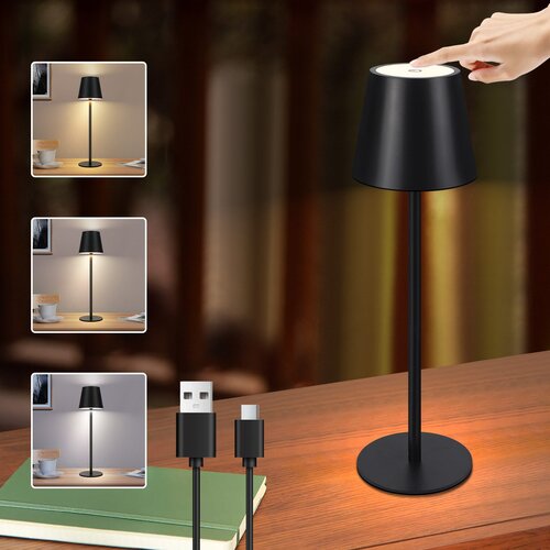 Nettlife Lampe de chevet sans fil, LED 2600mAh, lampe de table ext&eacute;rieur rechargeable, tactile, noire, avec USB, (22143988) Cene