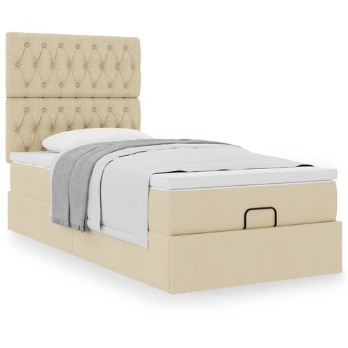 VidaXL Otomanski posteljni okvir z vzmetnico krem 90x200 cm blago Slike