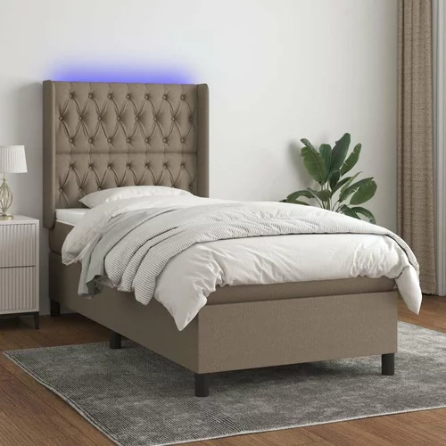  Box spring postelja z vzmetnico LED taupe 80x200 cm blago, (20898762)