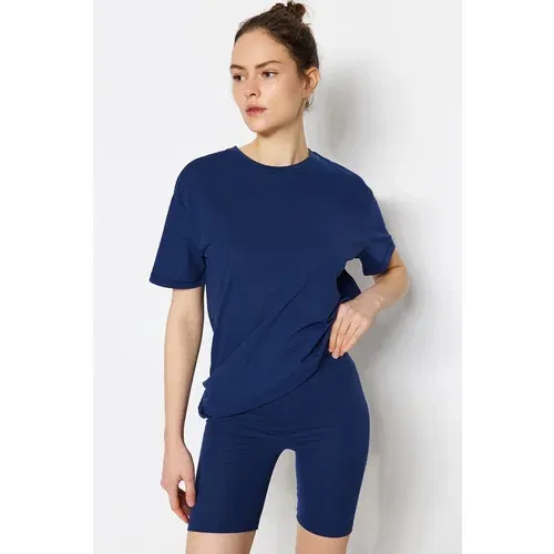 Trendyol Pajama Set - Navy blue - Plain