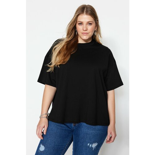Trendyol Curve Black Collar Ribbed Oversize Basic Knitted Tshirt Slike