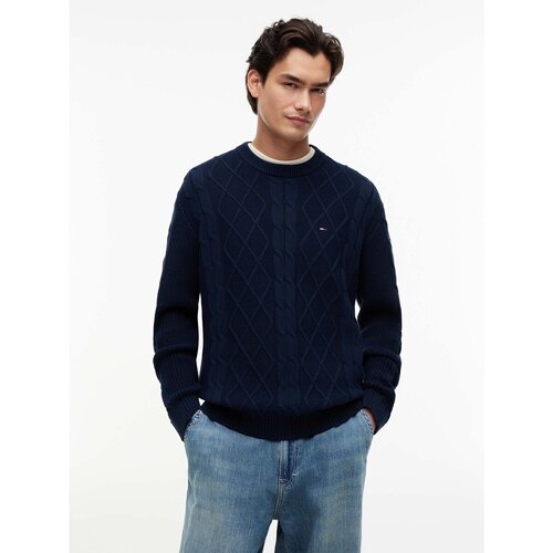 Tommy Jeans Puloverji Tjm Reg Cable Knit S Modra Slike