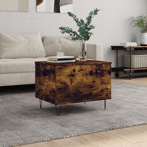 VidaXL Klubska mizica dimljeni hrast 60x44,5x45 cm inženirski les Slike