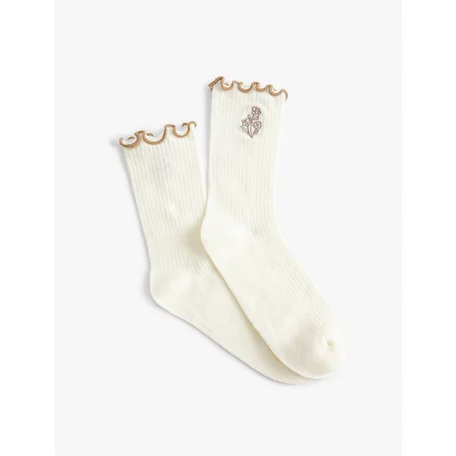 Koton Flower Embroidered Socket Socks with Ruffle Detail