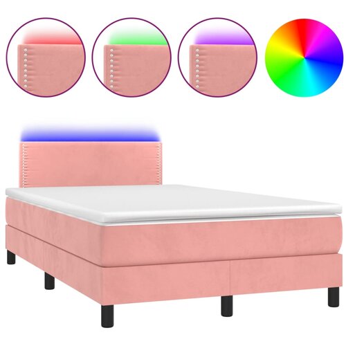 VidaXL Box spring postelja z vzmetnico LED roza 120x190 cm žamet, (21111237) Slike