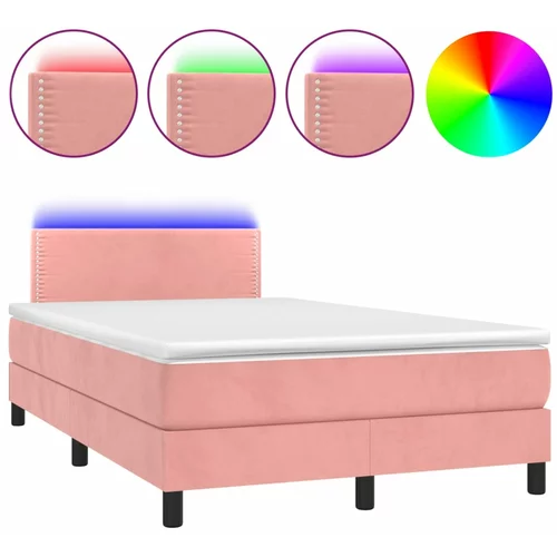 vidaXL Box spring postelja z vzmetnico LED roza 120x190 cm žamet, (21111237)