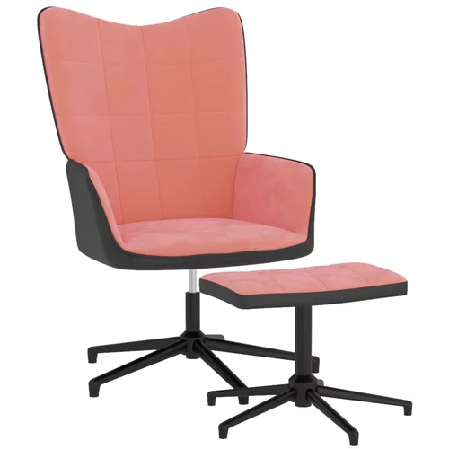 vidaXL stolica za opuštanje s osloncem za noge ružičasta baršun/PVC