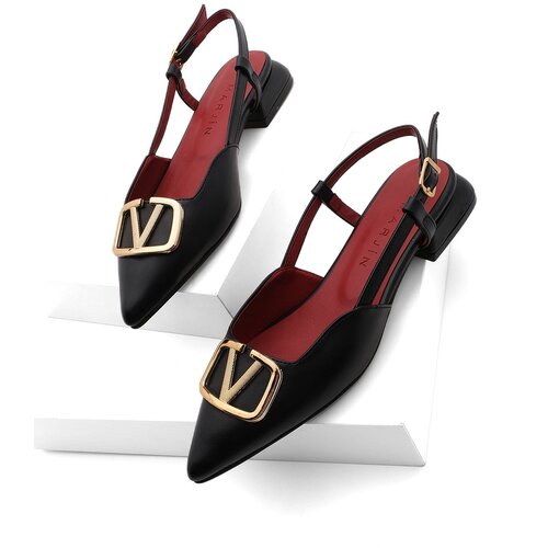Marjin Women&amp;#039;s Pointed Toe Open-Back Balcony Flats Persian Black Slike