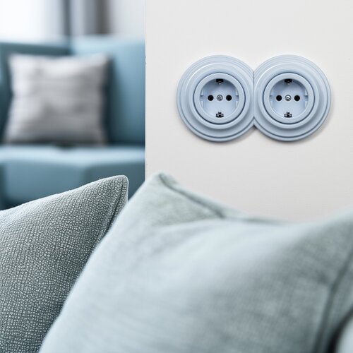  Kliklap - Dupla retro kućna utičnica sa ramom SCHUKO 230V plava Slike