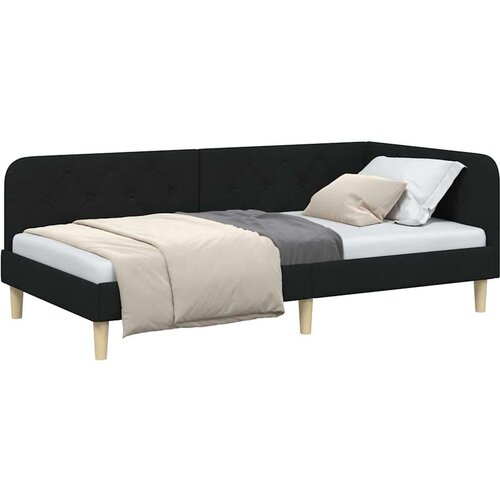 VidaXL Kutni okvir kreveta s uzglavljem Crna 90 x 200 cm tkanina Slike