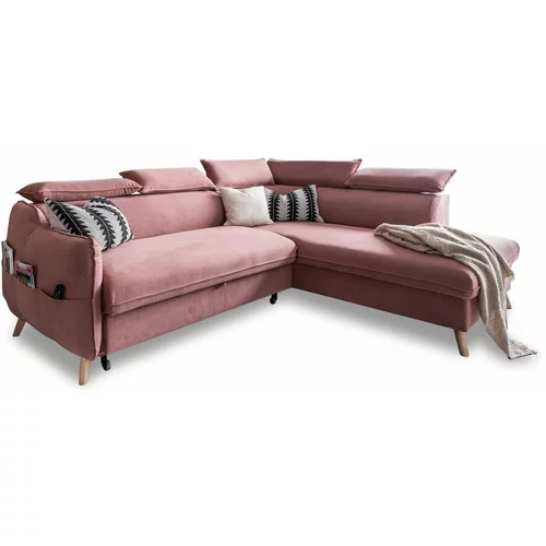 Miuform Svetlo rožnata žametna raztegljiva kotna sedežna garnitura (desni kot) Sweet Harmony –