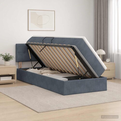  s od storage s uzglavljem Tamnosiva 90 x 190 cm Baršun Cene