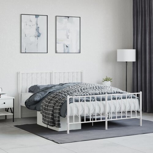 vidaXL Metalni okvir kreveta uzglavlje i podnožje bijeli 135 x 190 cm Cijene