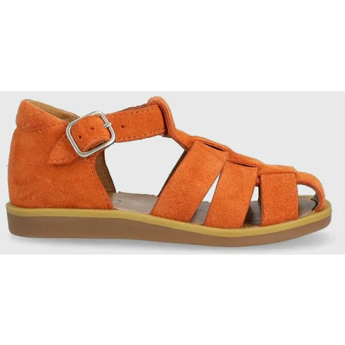 Pom d'Api Otroški usnjeni sandali Calvin Klein oranžna barva