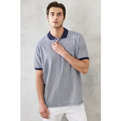 ALTINYILDIZ CLASSICS Men's White-navy blue Comfort Fit Relaxed Cut 100% Cotton Polo Neck T-Shirt Slike