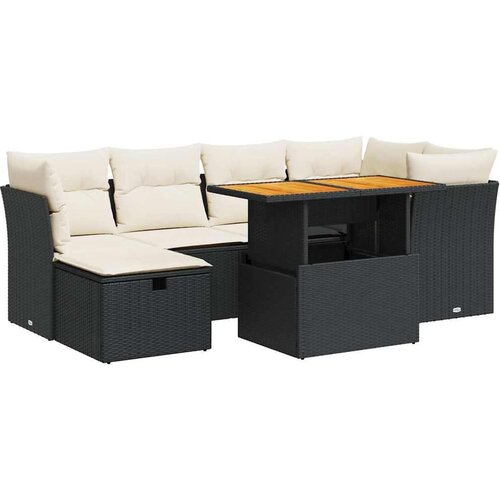 VidaXL 7-dijelni set vrtnih sofa od poliratana s jastucima crni bagrem Slike