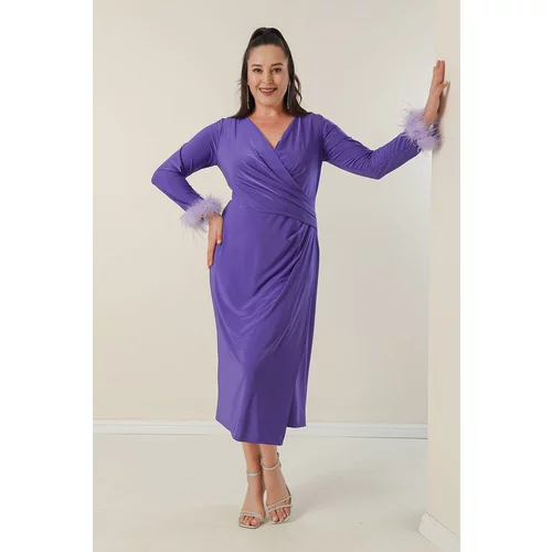 By Saygı Plus Size Dress With Double Breasted Collar, Lined Sleeves and Pile Lycra.
