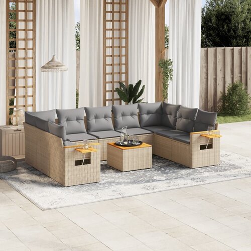 vidaXL 10-dijelni set vrtnih sofa s jastucima bež od poliratana Cijene