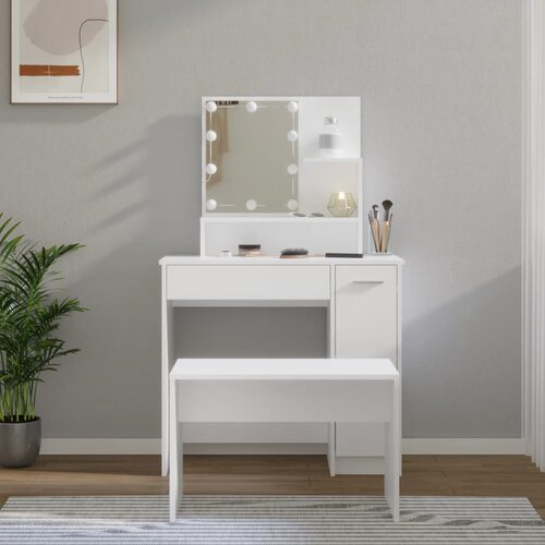 The Living Store Komplet toaletnih mizic z LED lučkami bel konstruiran les - Komplet LED Toaletnih Mizic, (21671105) Cene