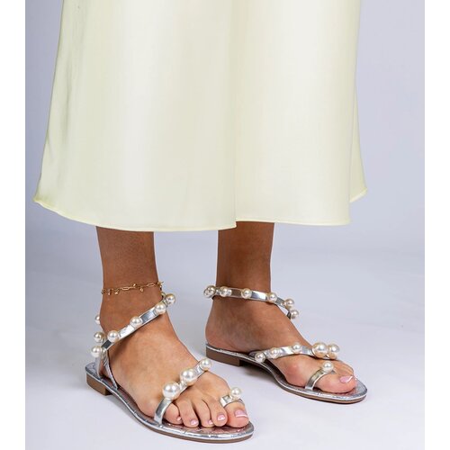 Gemre Silver women's sandals adorned with pearls Sarino Cene