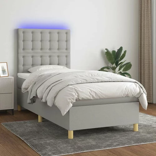  Box spring postelja z vzmetnico LED sv. siva 100x200 cm blago, (20930111)