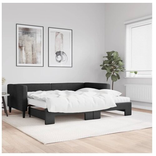 VidaXL Dnevni krevet na razvlačenje crni 90 x 190 cm od tkanine Slike