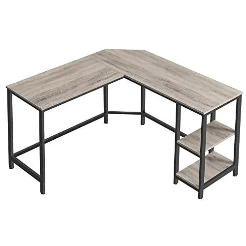 Songmics Računalniška miza, kotna miza v obliki črke L, delovna postaja s policami za domačo pisarno, prihranek prostora, enostavna montaža, industrijska, siva in črna LWD72MB, (21158010)