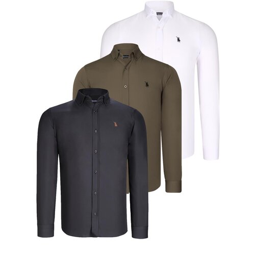 Dewberry TRIPLE SET G725 MENS SHIRT-BLACK-WHITE-GREEN Cene